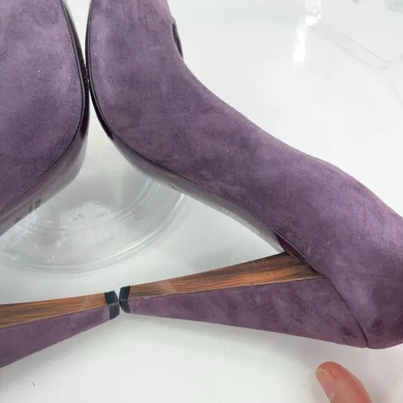 Miu Miu Pumps Women 40 10 Purple Suede Close Toe Shoes High Heels Slip On