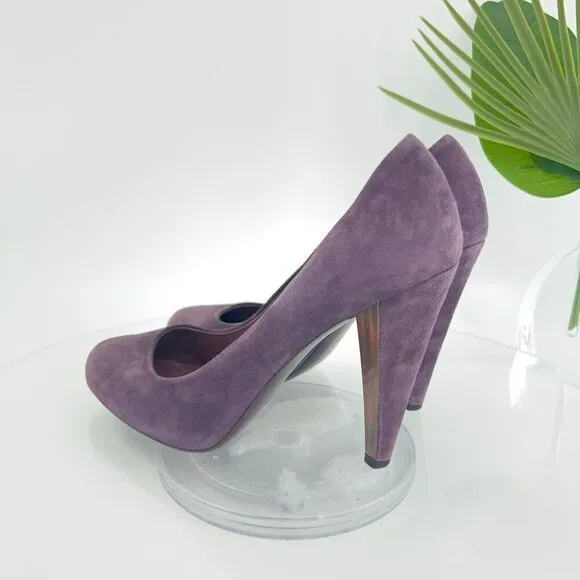 Miu Miu Pumps Women 40 10 Purple Suede Close Toe Shoes High Heels Slip On