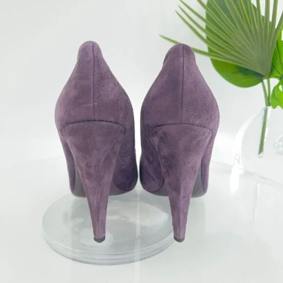 Miu Miu Pumps Women 40 10 Purple Suede Close Toe Shoes High Heels Slip On