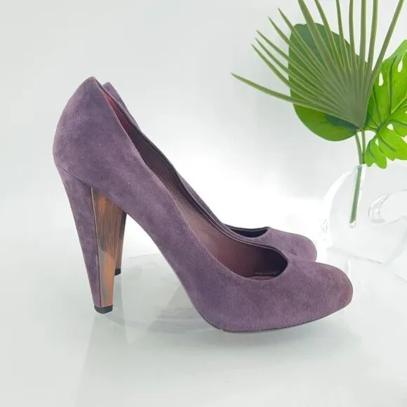 Miu Miu Pumps Women 40 10 Purple Suede Close Toe Shoes High Heels Slip On
