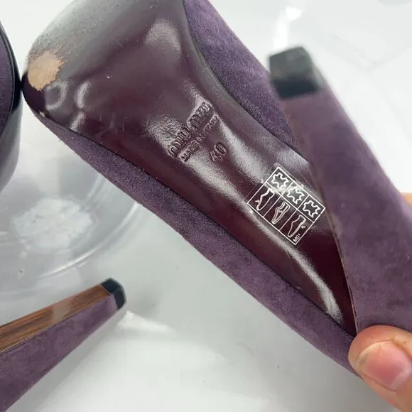 Miu Miu Pumps Women 40 10 Purple Suede Close Toe Shoes High Heels Slip On