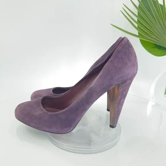 Miu Miu Pumps Women 40 10 Purple Suede Close Toe Shoes High Heels Slip On