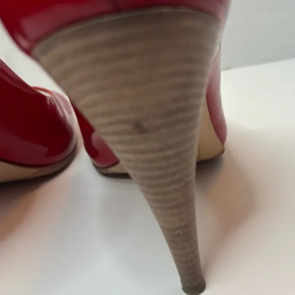 MIU MIU Red Patent Calzature Donna Peep Toe Heels Size EU38.5