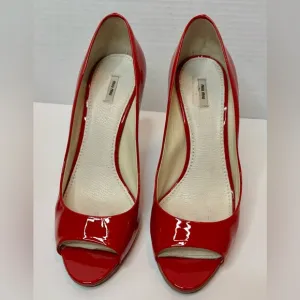 MIU MIU Red Patent Calzature Donna Peep Toe Heels Size EU38.5