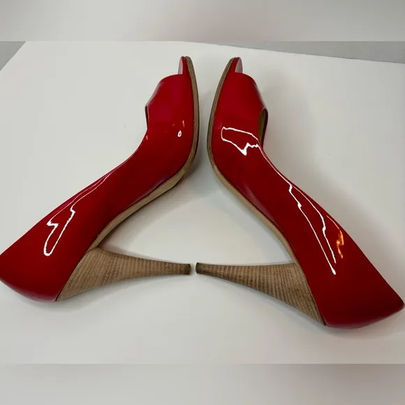 MIU MIU Red Patent Calzature Donna Peep Toe Heels Size EU38.5