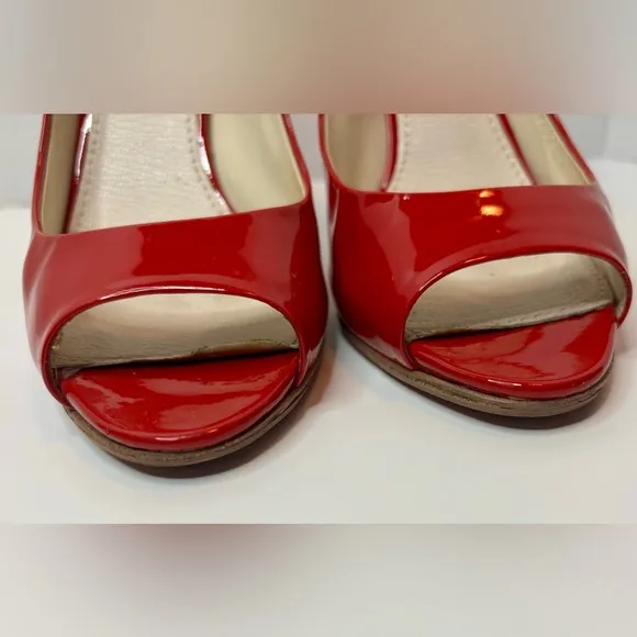 MIU MIU Red Patent Calzature Donna Peep Toe Heels Size EU38.5