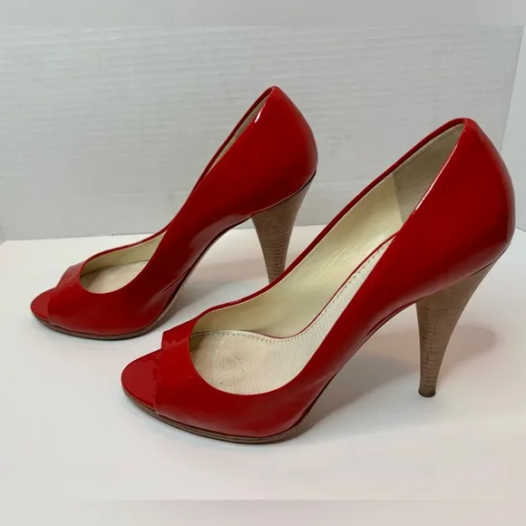 MIU MIU Red Patent Calzature Donna Peep Toe Heels Size EU38.5