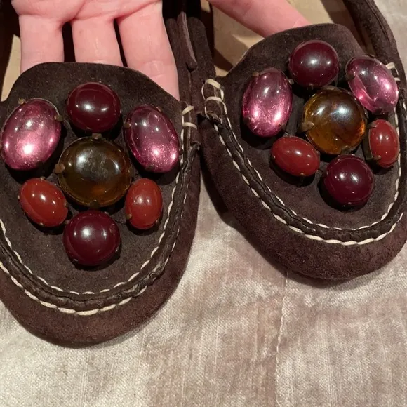 Miu MIU Suede Gemstone Bedazzled Shoes