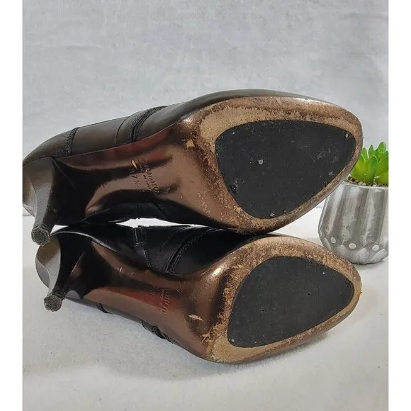Miu Miu Womens Black Leather Upper Pump Shoes High Heels Side Zip Size 37.5