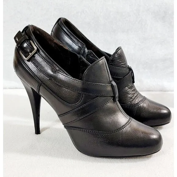 Miu Miu Womens Black Leather Upper Pump Shoes High Heels Side Zip Size 37.5