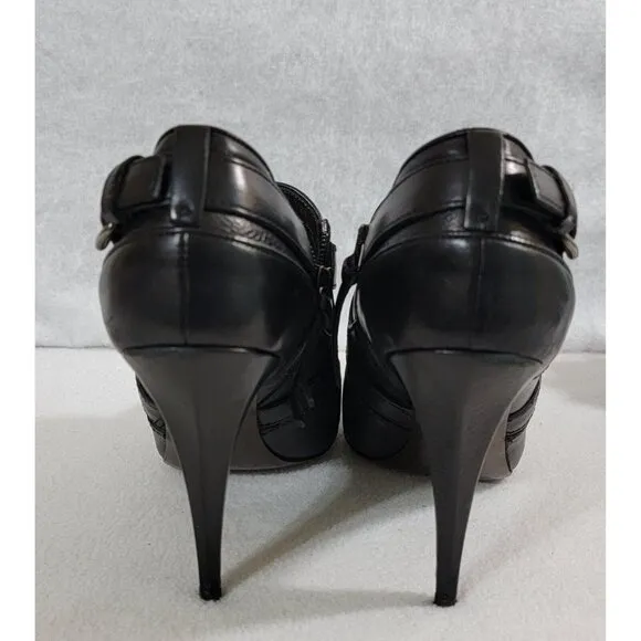 Miu Miu Womens Black Leather Upper Pump Shoes High Heels Side Zip Size 37.5