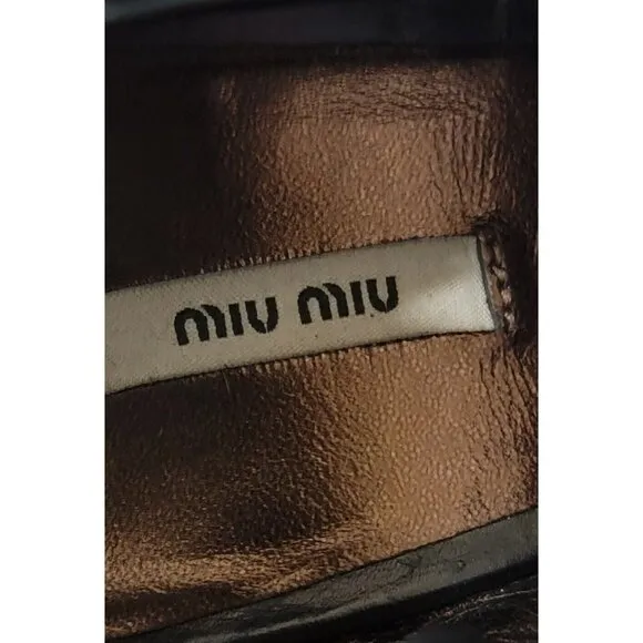 Miu Miu Womens Black Leather Upper Pump Shoes High Heels Side Zip Size 37.5