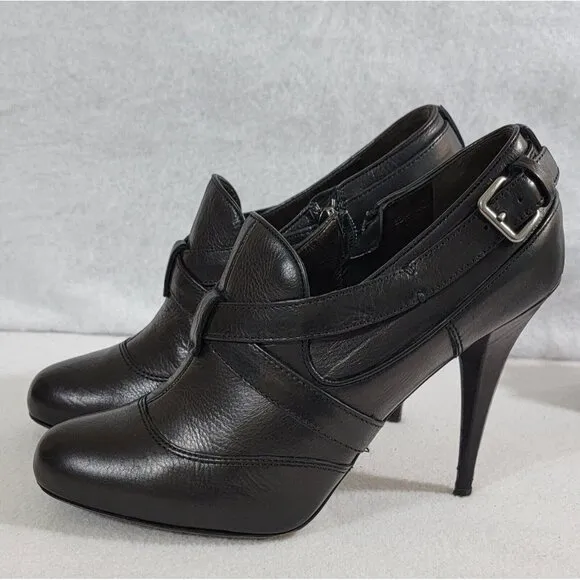 Miu Miu Womens Black Leather Upper Pump Shoes High Heels Side Zip Size 37.5