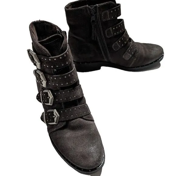 Miz Mooz Edgy Shoe Ankle Boots Buckle Brown Size 38