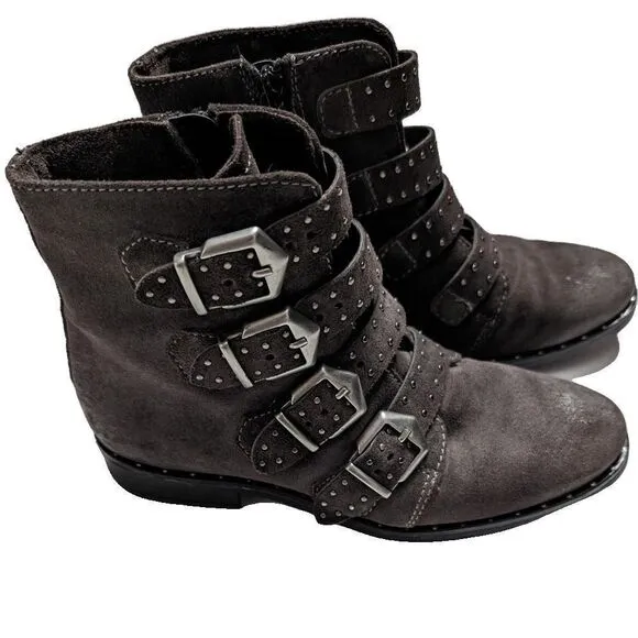 Miz Mooz Edgy Shoe Ankle Boots Buckle Brown Size 38