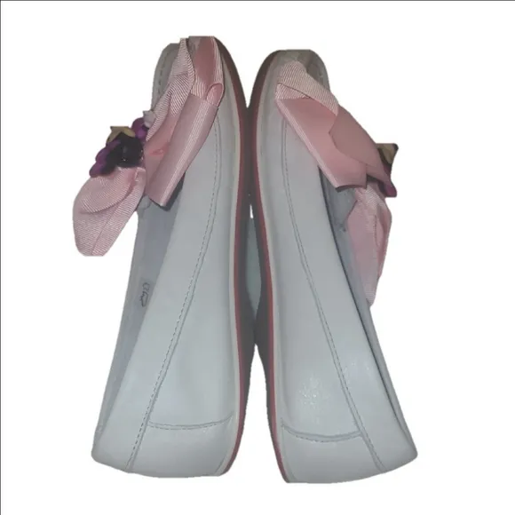 Miz Mooz Minnie Mouse  White Flats Pink Grosgrain Bow w 8.5-9 or m 6 Leather