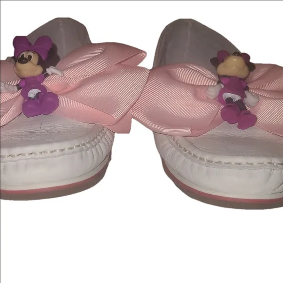 Miz Mooz Minnie Mouse  White Flats Pink Grosgrain Bow w 8.5-9 or m 6 Leather