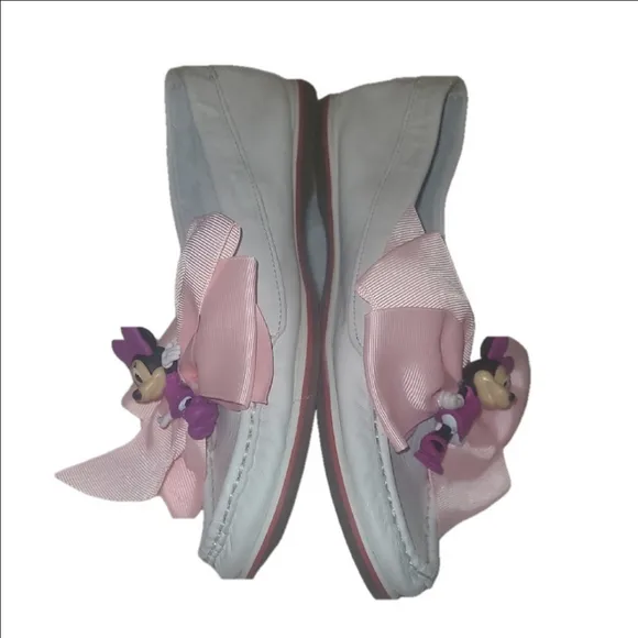 Miz Mooz Minnie Mouse  White Flats Pink Grosgrain Bow w 8.5-9 or m 6 Leather