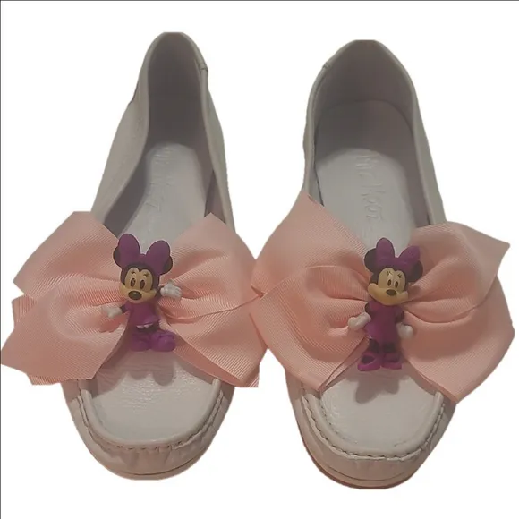 Miz Mooz Minnie Mouse  White Flats Pink Grosgrain Bow w 8.5-9 or m 6 Leather