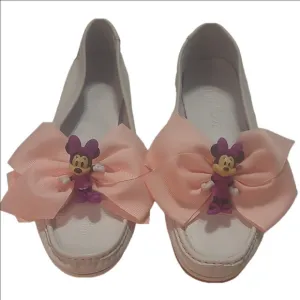 Miz Mooz Minnie Mouse  White Flats Pink Grosgrain Bow w 8.5-9 or m 6 Leather