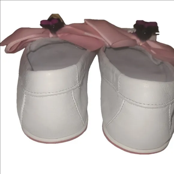 Miz Mooz Minnie Mouse  White Flats Pink Grosgrain Bow w 8.5-9 or m 6 Leather