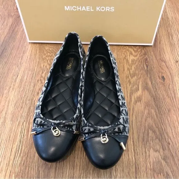 MK Michael Kors Black logo print flats loafers slip on shoes women’s 7