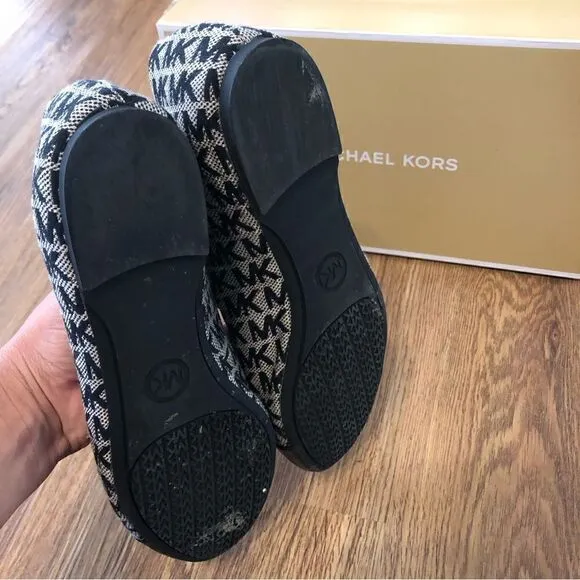 MK Michael Kors Black logo print flats loafers slip on shoes women’s 7