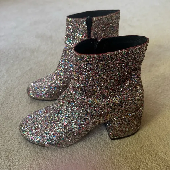 MM6 Maison Margeila Glitter Ankle Boots - Multicolor Sparkle, Size 39