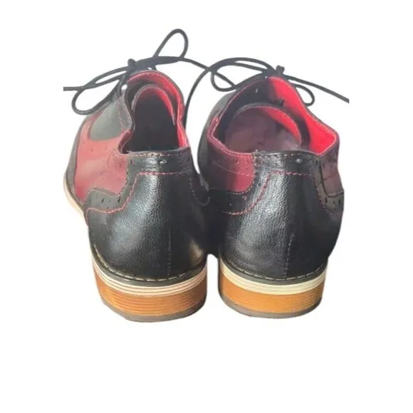 Mona Flying Black Red Leather Lace-Up Brogue Wingtip Derby Shoes Women's 8.5