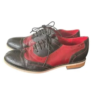 Mona Flying Black Red Leather Lace-Up Brogue Wingtip Derby Shoes Women's 8.5