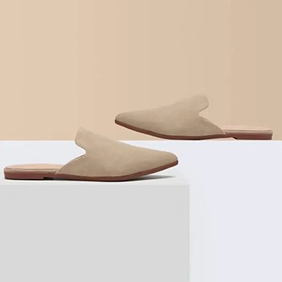 Mules for Women Flats Slip Loafer Shoes, Tan