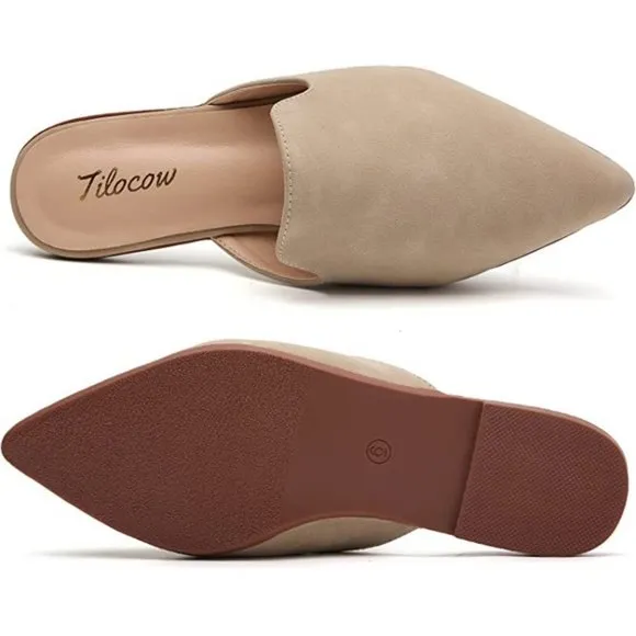 Mules for Women Flats Slip Loafer Shoes, Tan