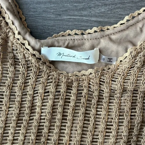Mustard Seed Womens Tan Knit Midi Crochet Knit Dress - Size Small