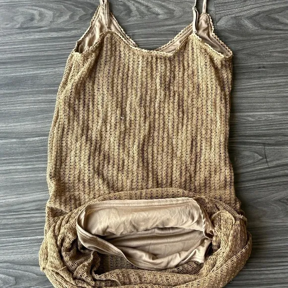 Mustard Seed Womens Tan Knit Midi Crochet Knit Dress - Size Small