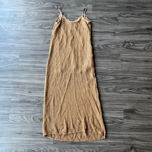 Mustard Seed Womens Tan Knit Midi Crochet Knit Dress - Size Small