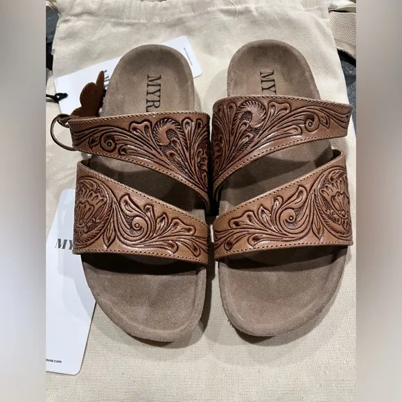 Myra Bag Brown Embossed Sandals women’s size 7 NWT