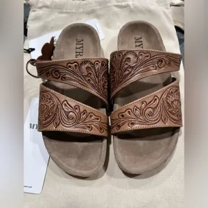 Myra Bag Brown Embossed Sandals women’s size 7 NWT
