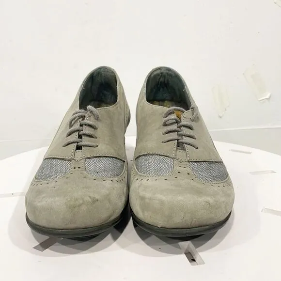 Naot Gray Genuine Suede Lace Up Oxford Shoes Womens Sz 38 US 7.5 Heels Preppy