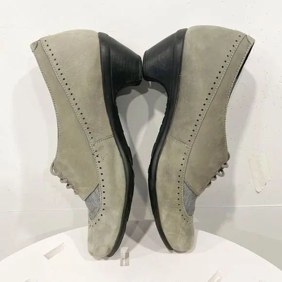 Naot Gray Genuine Suede Lace Up Oxford Shoes Womens Sz 38 US 7.5 Heels Preppy