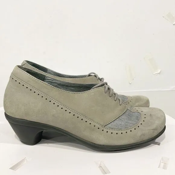 Naot Gray Genuine Suede Lace Up Oxford Shoes Womens Sz 38 US 7.5 Heels Preppy