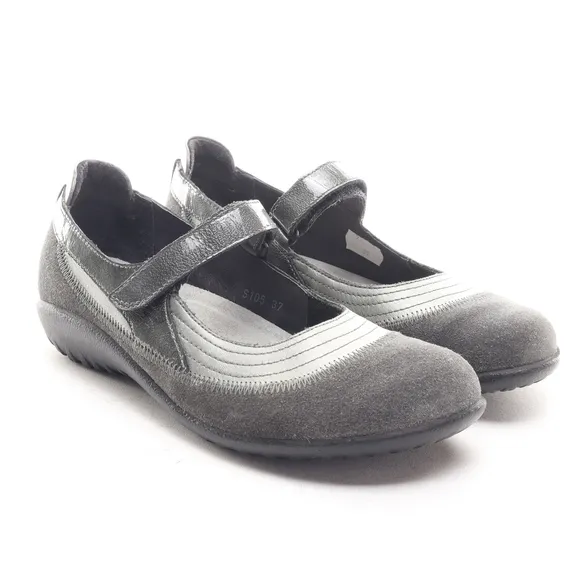 Naot Kirei Suede Leather Mary Jane Flats Loafer Sneaker Women EU 37 Gray/Black