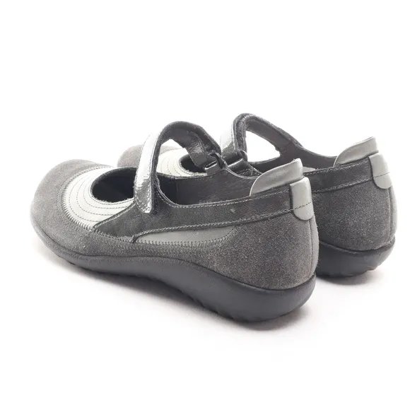 Naot Kirei Suede Leather Mary Jane Flats Loafer Sneaker Women EU 37 Gray/Black