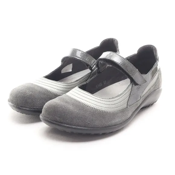 Naot Kirei Suede Leather Mary Jane Flats Loafer Sneaker Women EU 37 Gray/Black