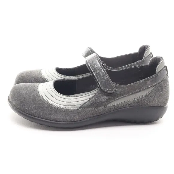Naot Kirei Suede Leather Mary Jane Flats Loafer Sneaker Women EU 37 Gray/Black