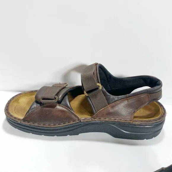 Naot Men Size 43 (US 10/10.5) Walnut Leather Comfort Sandals Hook Loop