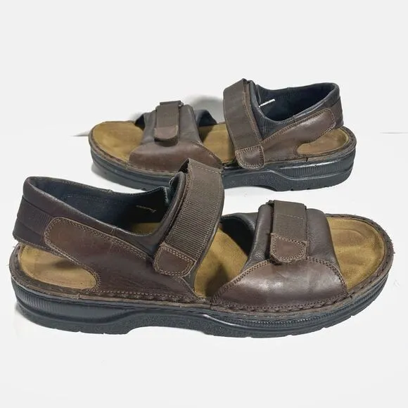 Naot Men Size 43 (US 10/10.5) Walnut Leather Comfort Sandals Hook Loop