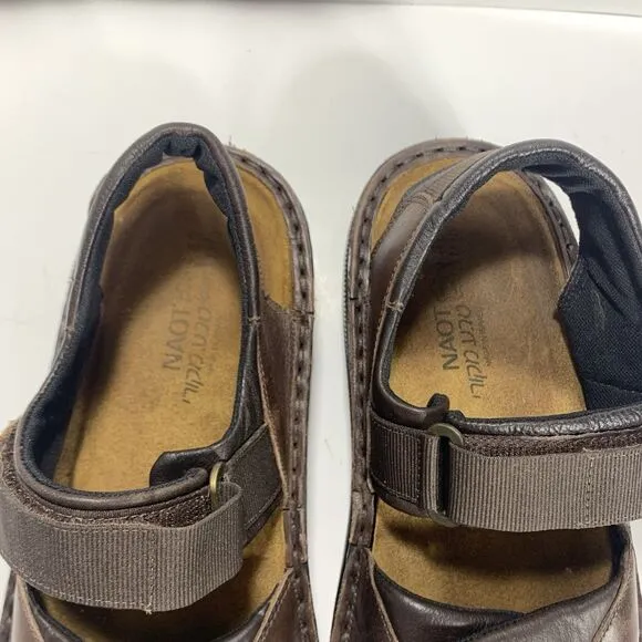 Naot Men Size 43 (US 10/10.5) Walnut Leather Comfort Sandals Hook Loop