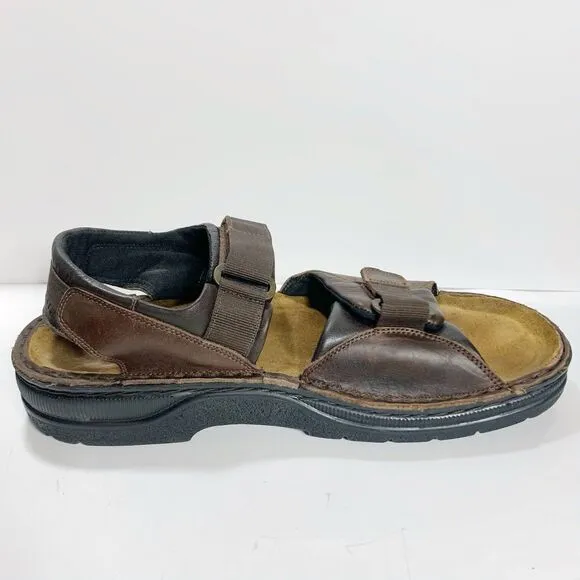 Naot Men Size 43 (US 10/10.5) Walnut Leather Comfort Sandals Hook Loop
