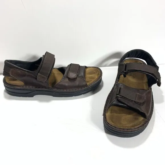 Naot Men Size 43 (US 10/10.5) Walnut Leather Comfort Sandals Hook Loop