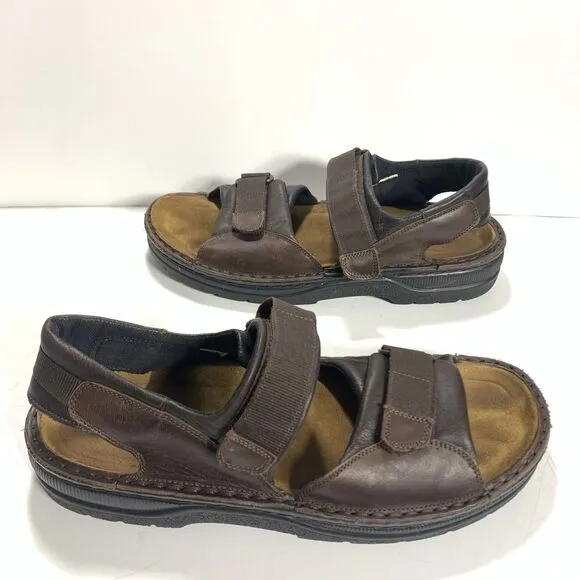 Naot Men Size 43 (US 10/10.5) Walnut Leather Comfort Sandals Hook Loop